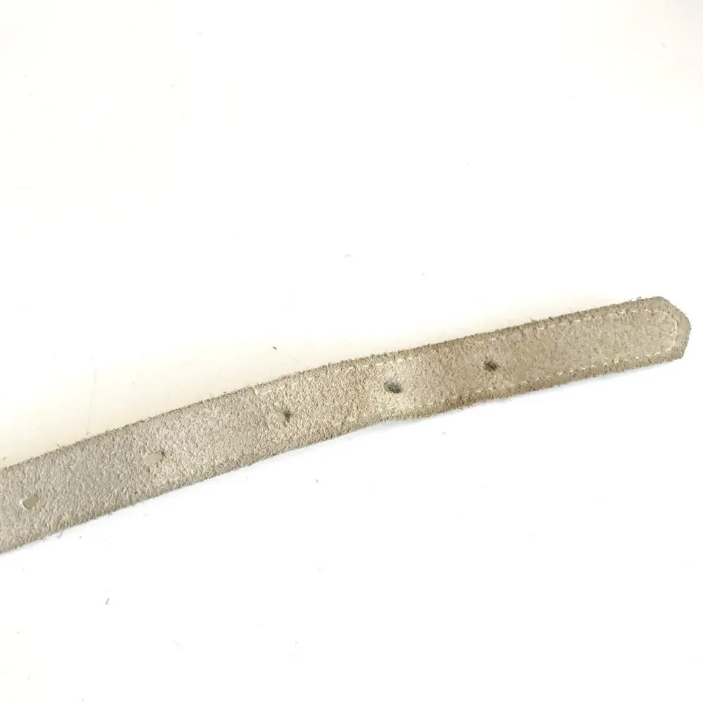 Vtg Jordache White Leather Belt Brass Horse Logo Slim Thin Womens Size XS Small